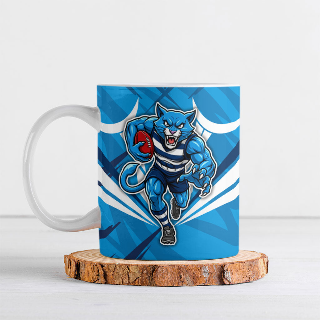 Geelong Cats Australian Football Ceramic Mug Fierce Wildcat Mascot - Bold Team Colors