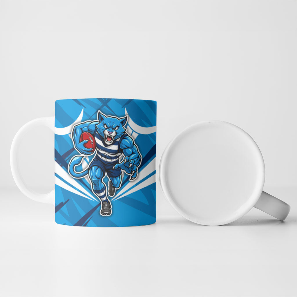 Geelong Cats Australian Football Ceramic Mug Fierce Wildcat Mascot - Bold Team Colors