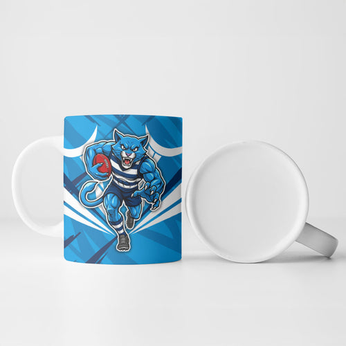 Geelong Cats Australian Football Ceramic Mug Fierce Wildcat Mascot - Bold Team Colors