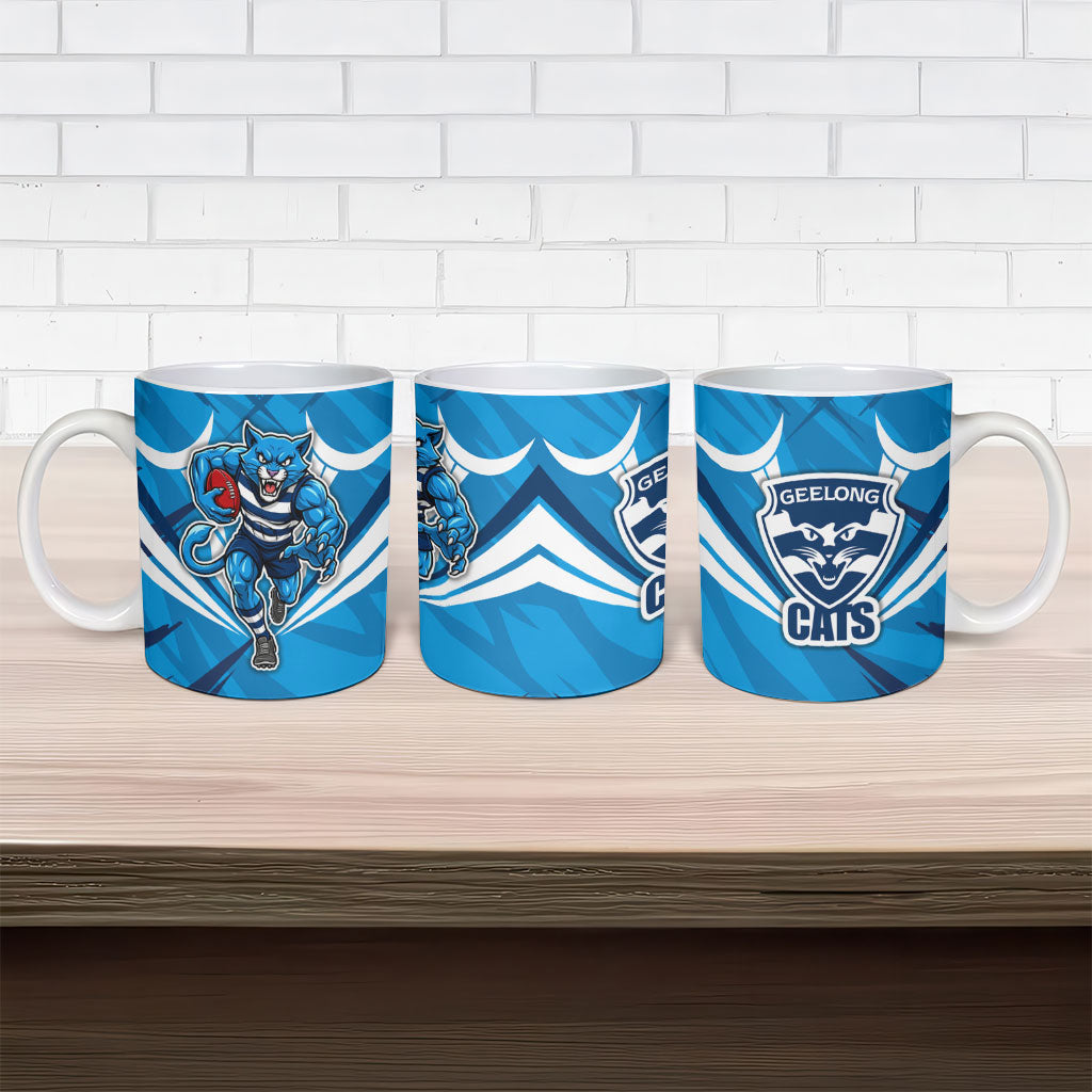 Geelong Cats Australian Football Ceramic Mug Fierce Wildcat Mascot - Bold Team Colors
