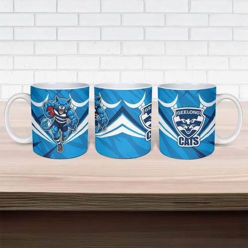 Geelong Cats Australian Football Ceramic Mug Fierce Wildcat Mascot - Bold Team Colors