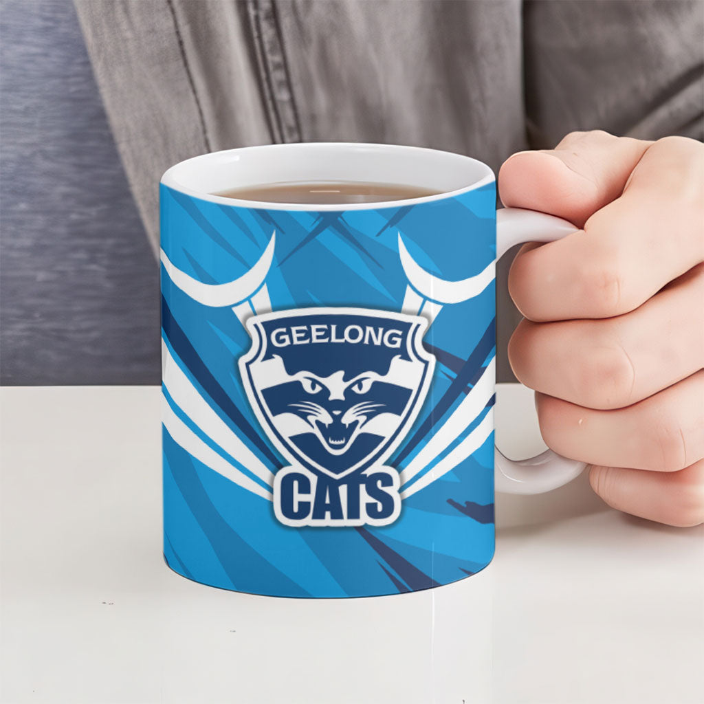 Geelong Cats Australian Football Ceramic Mug Fierce Wildcat Mascot - Bold Team Colors