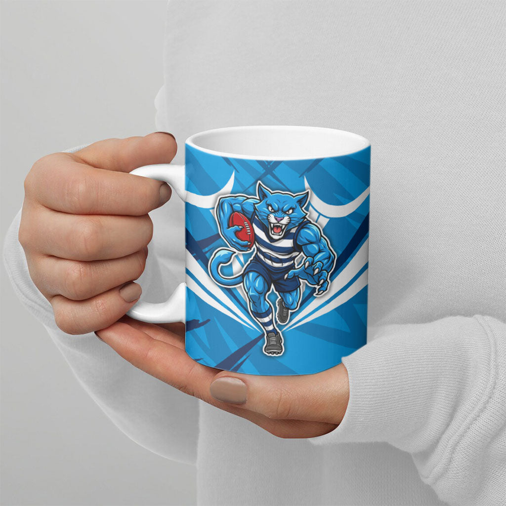 Geelong Cats Australian Football Ceramic Mug Fierce Wildcat Mascot - Bold Team Colors