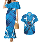Geelong Cats Australian Football Couples Matching Mermaid Dress and Hawaiian Shirt Fierce Wildcat Mascot - Bold Team Colors