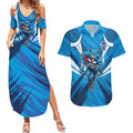 Geelong Cats Australian Football Couples Matching Summer Maxi Dress and Hawaiian Shirt Fierce Wildcat Mascot - Bold Team Colors