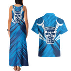 Geelong Cats Australian Football Couples Matching Tank Maxi Dress and Hawaiian Shirt Fierce Wildcat Mascot - Bold Team Colors
