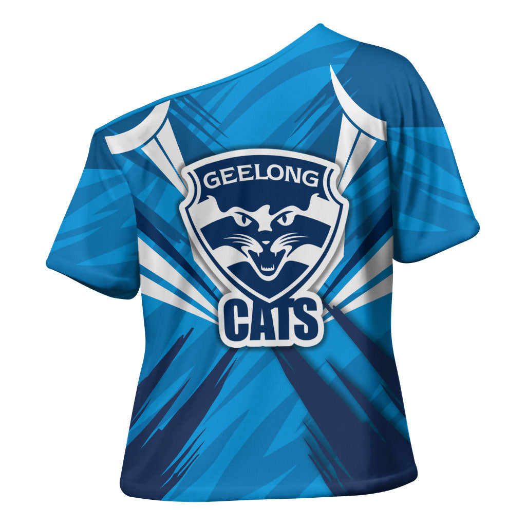 Geelong Cats Australian Football Cross Shoulder Shirt Fierce Wildcat Mascot - Bold Team Colors