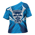 Geelong Cats Australian Football Cross Shoulder Shirt Fierce Wildcat Mascot - Bold Team Colors
