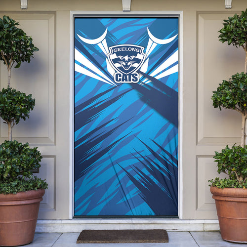 Geelong Cats Australian Football Door Cover Fierce Wildcat Mascot - Bold Team Colors