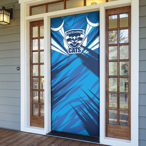 Geelong Cats Australian Football Door Cover Fierce Wildcat Mascot - Bold Team Colors