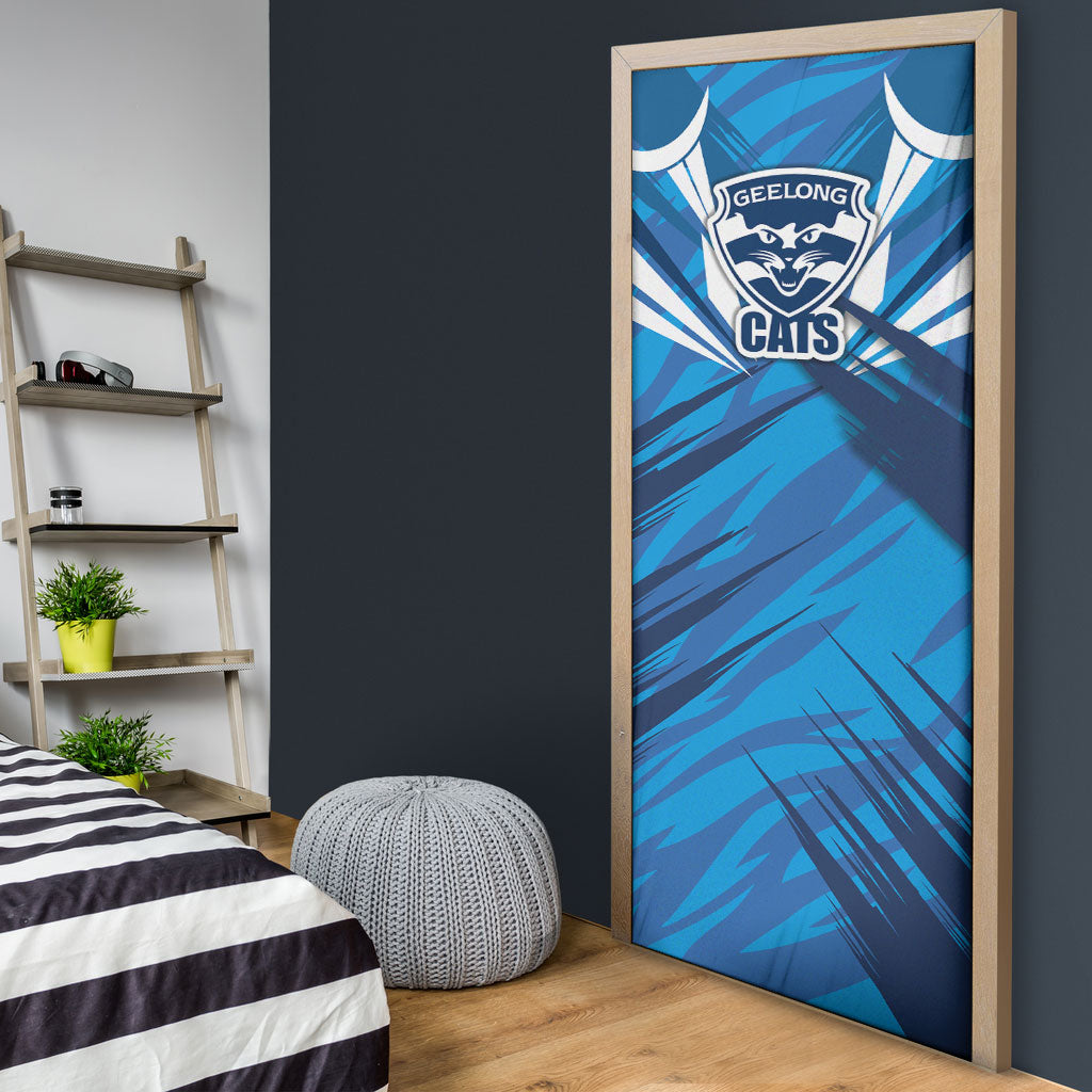 Geelong Cats Australian Football Door Cover Fierce Wildcat Mascot - Bold Team Colors