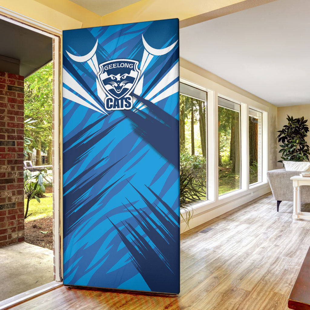 Geelong Cats Australian Football Door Cover Fierce Wildcat Mascot - Bold Team Colors