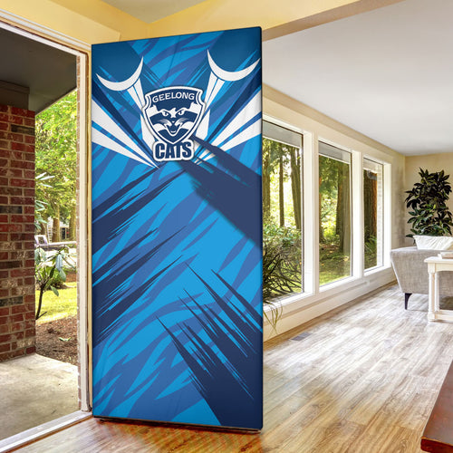 Geelong Cats Australian Football Door Cover Fierce Wildcat Mascot - Bold Team Colors