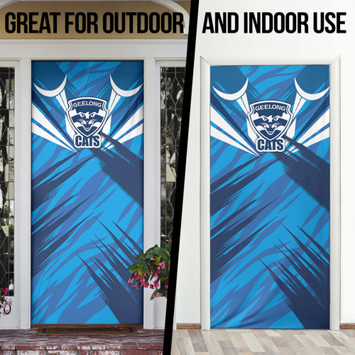 Geelong Cats Australian Football Door Cover Fierce Wildcat Mascot - Bold Team Colors
