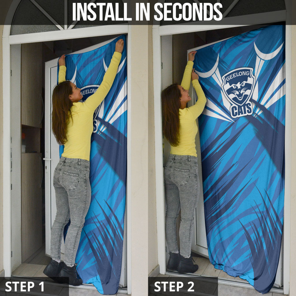 Geelong Cats Australian Football Door Cover Fierce Wildcat Mascot - Bold Team Colors