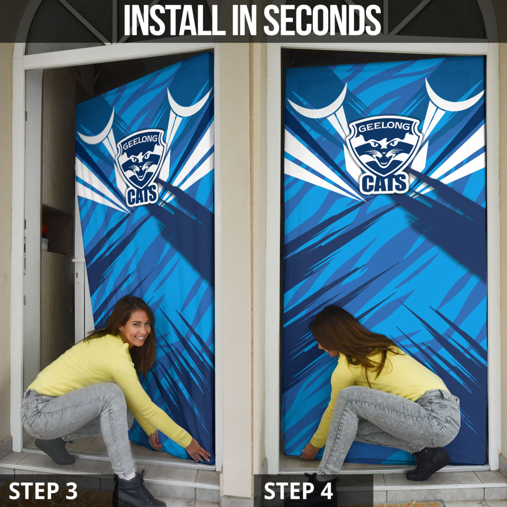 Geelong Cats Australian Football Door Cover Fierce Wildcat Mascot - Bold Team Colors