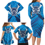 Geelong Cats Australian Football Family Matching Long Sleeve Bodycon Dress and Hawaiian Shirt Fierce Wildcat Mascot - Bold Team Colors