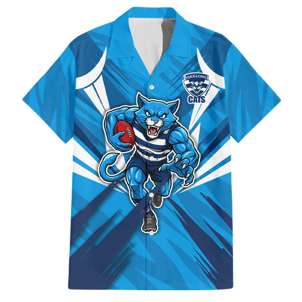Geelong Cats Australian Football Family Matching Mermaid Dress and Hawaiian Shirt Fierce Wildcat Mascot - Bold Team Colors