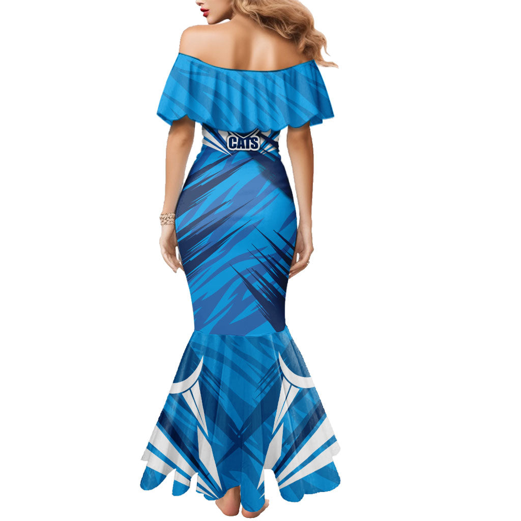 Geelong Cats Australian Football Family Matching Mermaid Dress and Hawaiian Shirt Fierce Wildcat Mascot - Bold Team Colors