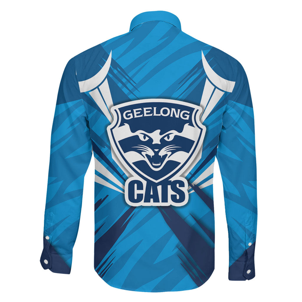 Geelong Cats Australian Football Family Matching Off Shoulder Maxi Dress and Hawaiian Shirt Fierce Wildcat Mascot - Bold Team Colors