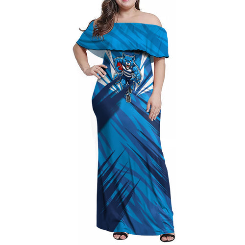 Geelong Cats Australian Football Family Matching Off Shoulder Maxi Dress and Hawaiian Shirt Fierce Wildcat Mascot - Bold Team Colors