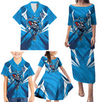 Geelong Cats Australian Football Family Matching Puletasi and Hawaiian Shirt Fierce Wildcat Mascot - Bold Team Colors
