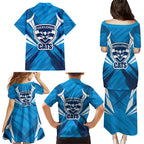 Geelong Cats Australian Football Family Matching Puletasi and Hawaiian Shirt Fierce Wildcat Mascot - Bold Team Colors