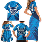 Geelong Cats Australian Football Family Matching Short Sleeve Bodycon Dress and Hawaiian Shirt Fierce Wildcat Mascot - Bold Team Colors