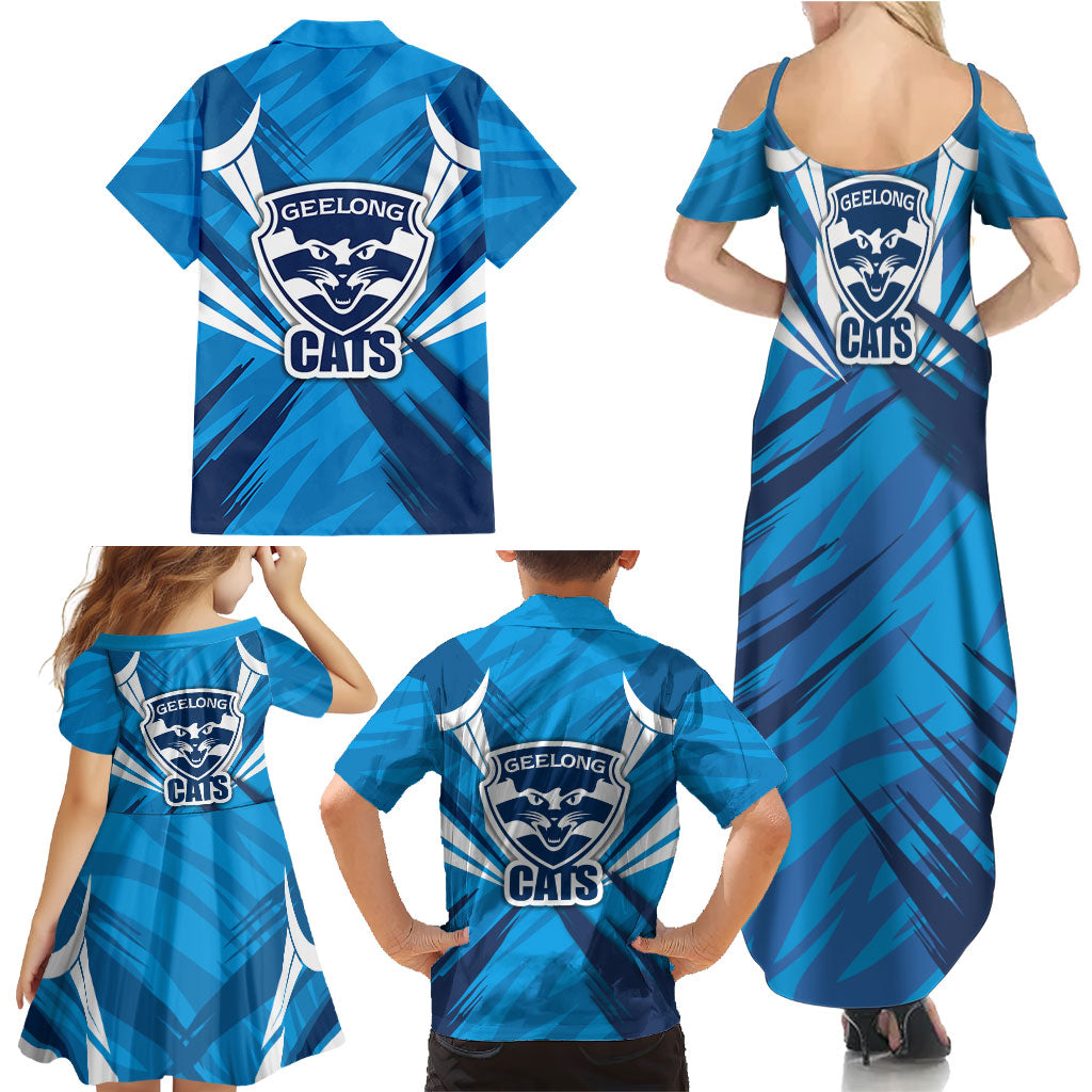 Geelong Cats Australian Football Family Matching Summer Maxi Dress and Hawaiian Shirt Fierce Wildcat Mascot - Bold Team Colors
