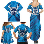 Geelong Cats Australian Football Family Matching Summer Maxi Dress and Hawaiian Shirt Fierce Wildcat Mascot - Bold Team Colors