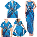 Geelong Cats Australian Football Family Matching Tank Maxi Dress and Hawaiian Shirt Fierce Wildcat Mascot - Bold Team Colors
