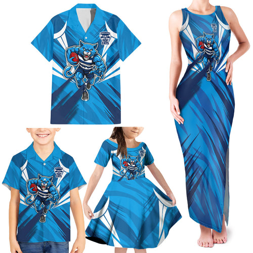 Geelong Cats Australian Football Family Matching Tank Maxi Dress and Hawaiian Shirt Fierce Wildcat Mascot - Bold Team Colors