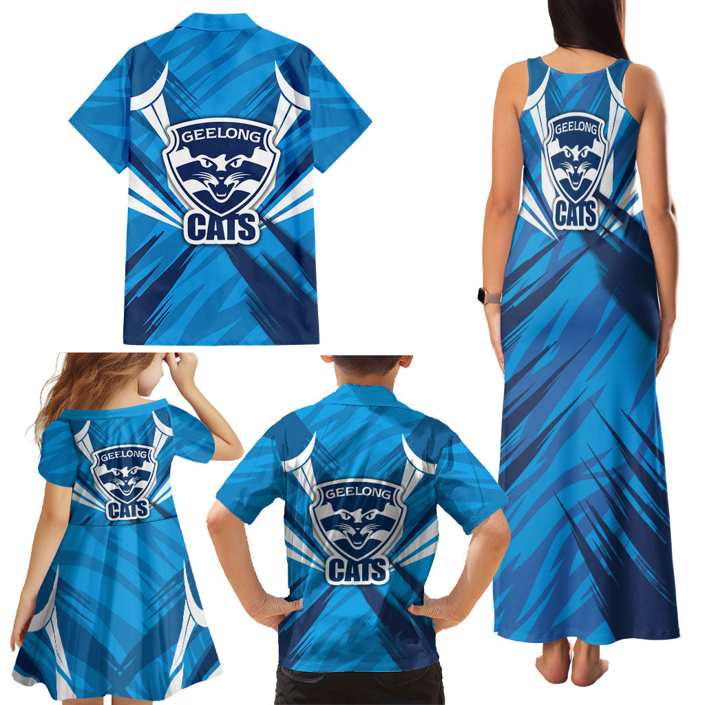 Geelong Cats Australian Football Family Matching Tank Maxi Dress and Hawaiian Shirt Fierce Wildcat Mascot - Bold Team Colors
