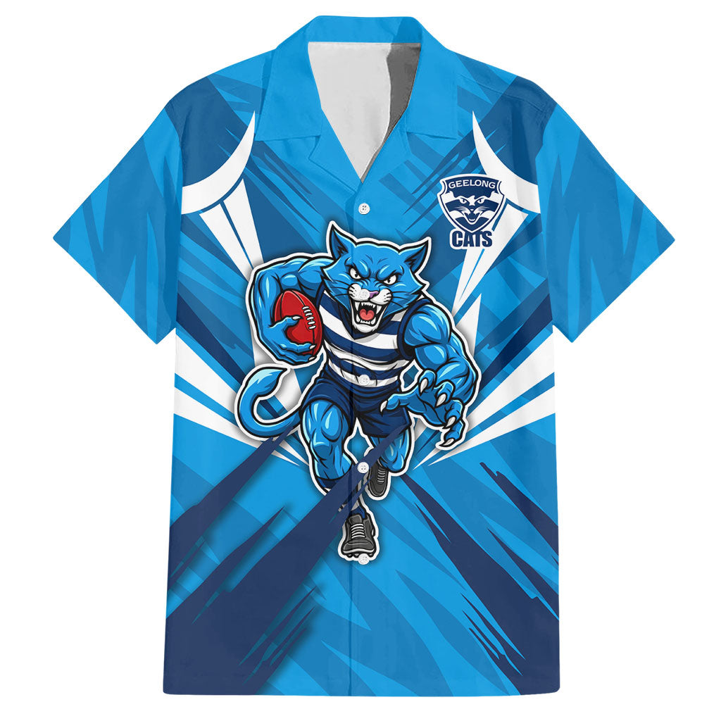 Geelong Cats Australian Football Hawaiian Shirt Fierce Wildcat Mascot - Bold Team Colors