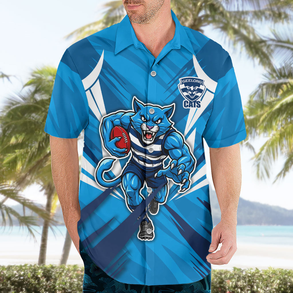 Geelong Cats Australian Football Hawaiian Shirt Fierce Wildcat Mascot - Bold Team Colors