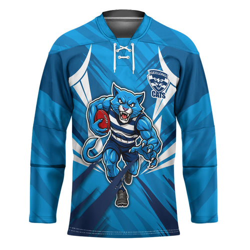 Geelong Cats Australian Football Hockey Jersey Fierce Wildcat Mascot - Bold Team Colors