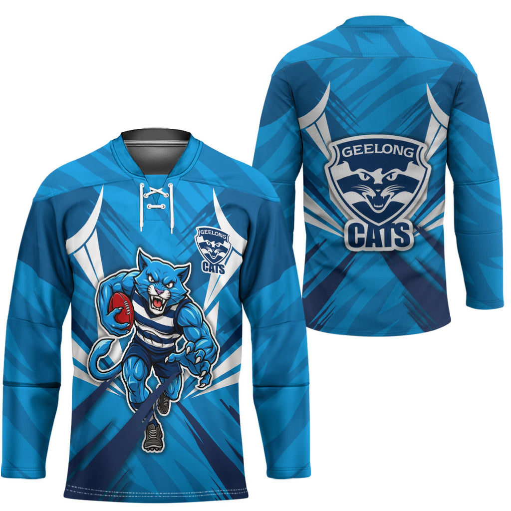 Geelong Cats Australian Football Hockey Jersey Fierce Wildcat Mascot - Bold Team Colors