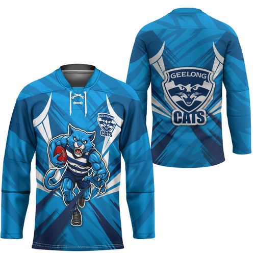Geelong Cats Australian Football Hockey Jersey Fierce Wildcat Mascot - Bold Team Colors