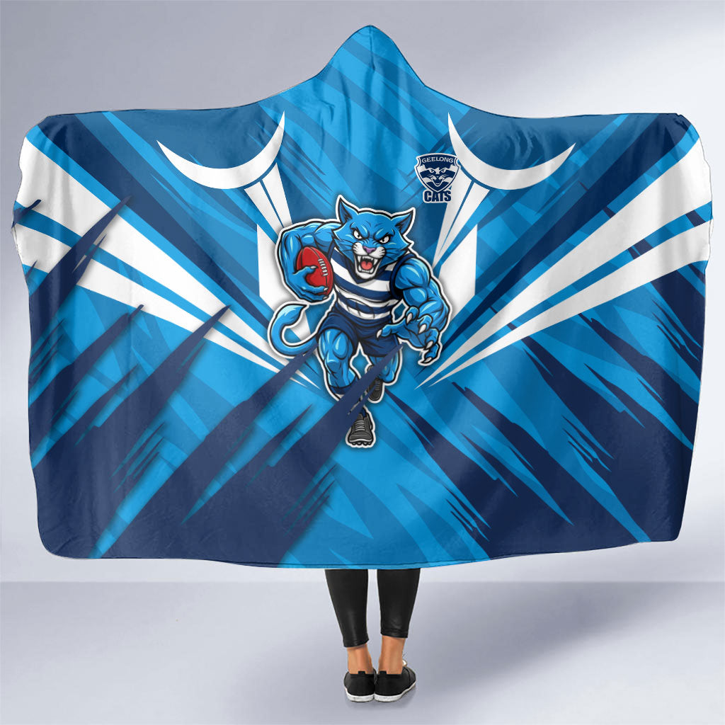 Geelong Cats Australian Football Hooded Blanket Fierce Wildcat Mascot - Bold Team Colors