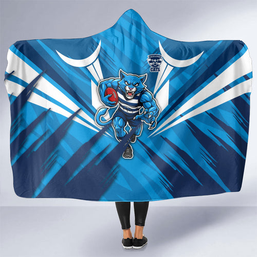 Geelong Cats Australian Football Hooded Blanket Fierce Wildcat Mascot - Bold Team Colors