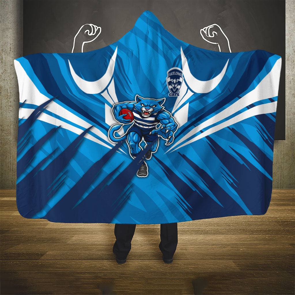 Geelong Cats Australian Football Hooded Blanket Fierce Wildcat Mascot - Bold Team Colors