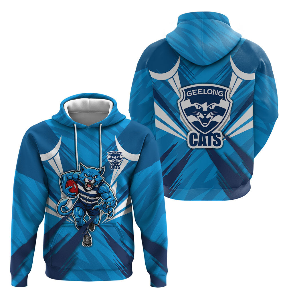 Geelong Cats Australian Football Hoodie Fierce Wildcat Mascot - Bold Team Colors
