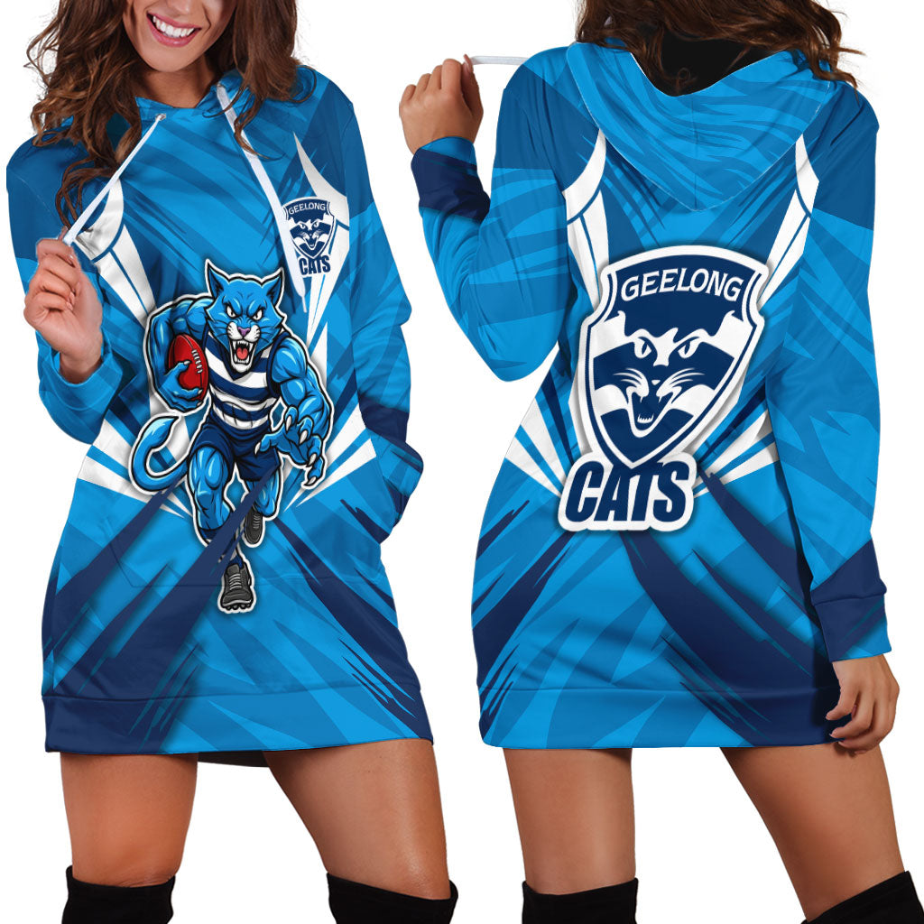 Geelong Cats Australian Football Hoodie Dress Fierce Wildcat Mascot - Bold Team Colors