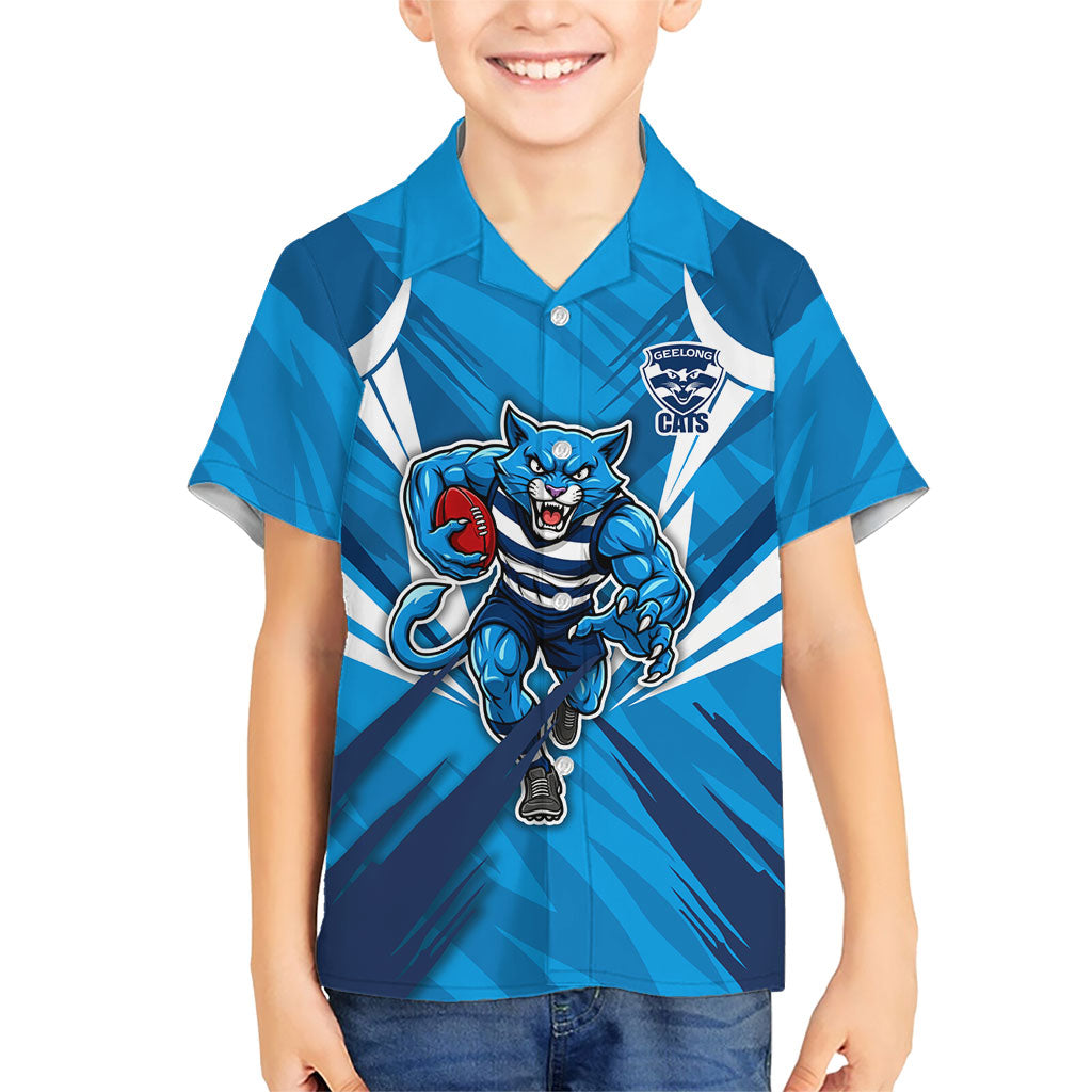Geelong Cats Australian Football Kid Hawaiian Shirt Fierce Wildcat Mascot - Bold Team Colors