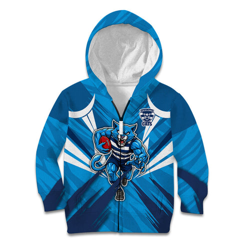 Geelong Cats Australian Football Kid Hoodie Fierce Wildcat Mascot - Bold Team Colors