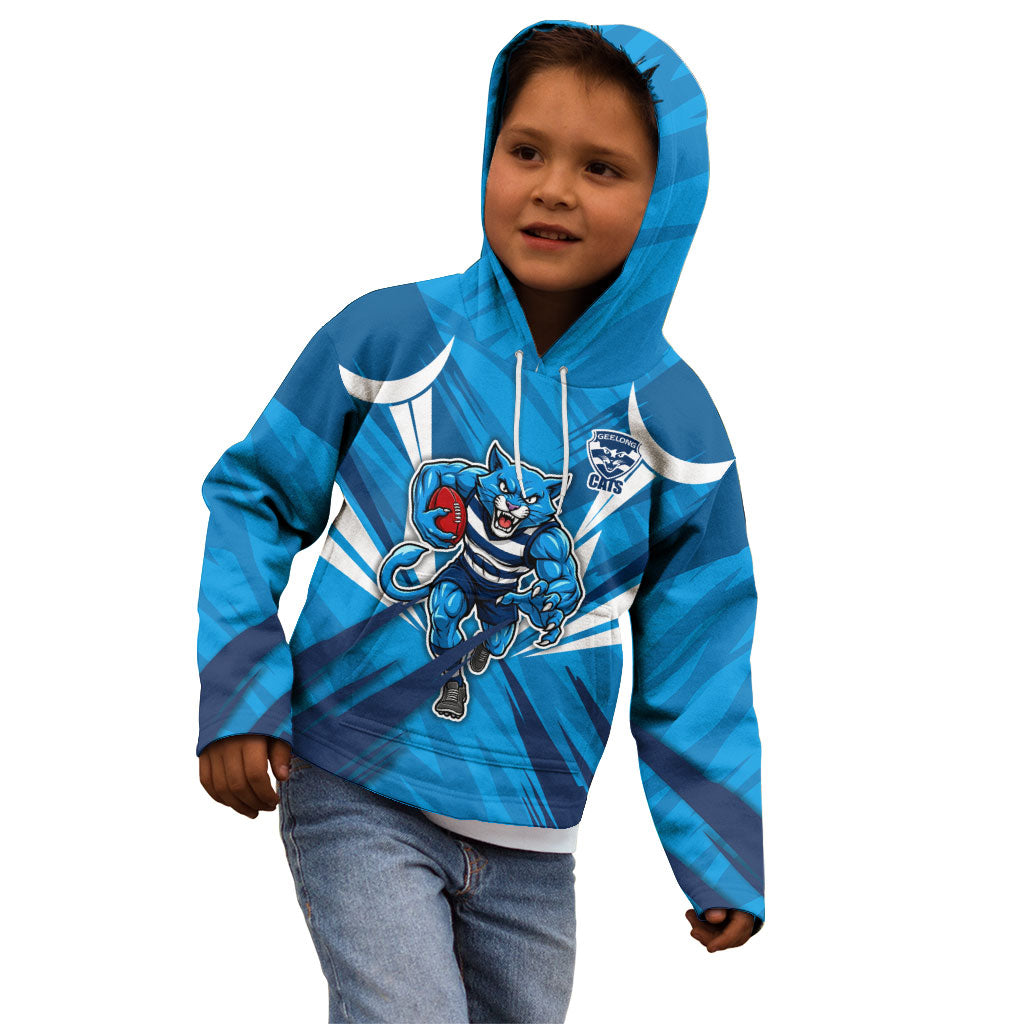 Geelong Cats Australian Football Kid Hoodie Fierce Wildcat Mascot - Bold Team Colors