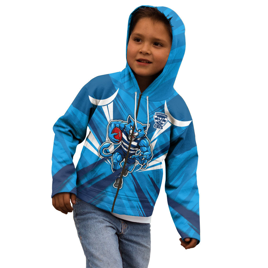 Geelong Cats Australian Football Kid Hoodie Fierce Wildcat Mascot - Bold Team Colors