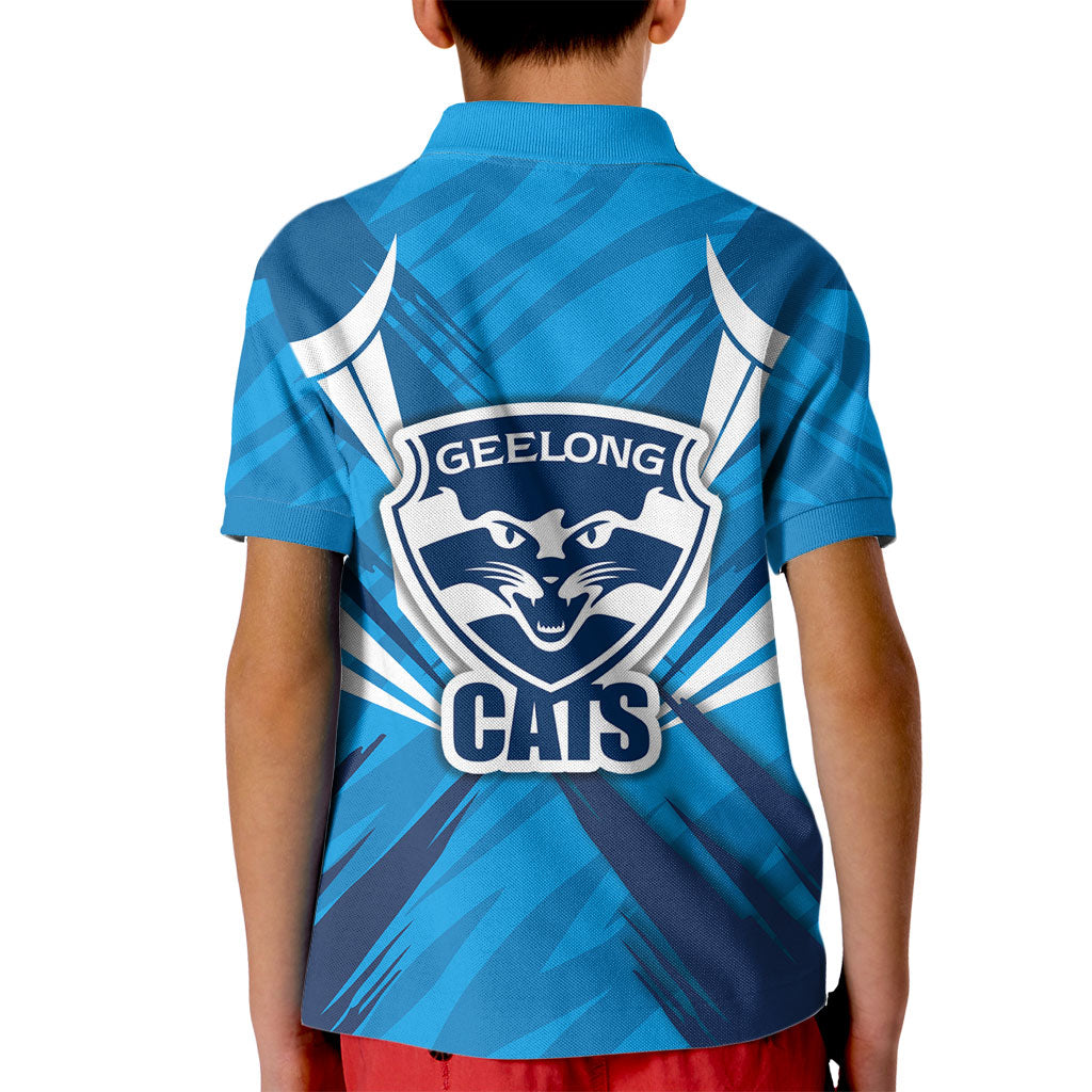 Geelong Cats Australian Football Kid Polo Shirt Fierce Wildcat Mascot - Bold Team Colors