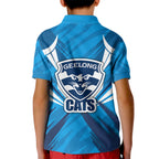 Geelong Cats Australian Football Kid Polo Shirt Fierce Wildcat Mascot - Bold Team Colors