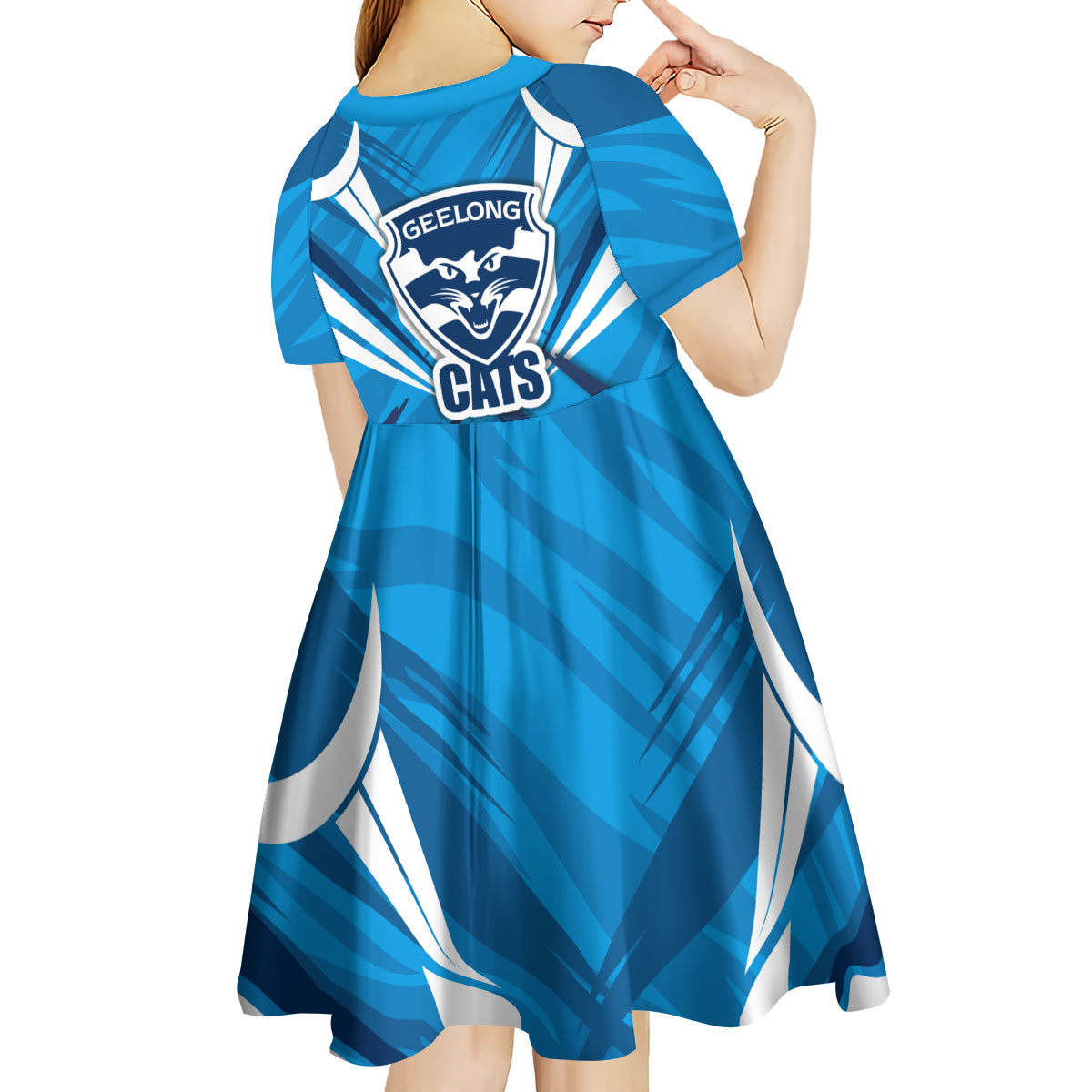 Geelong Cats Australian Football Kid Short Sleeve Dress Fierce Wildcat Mascot - Bold Team Colors